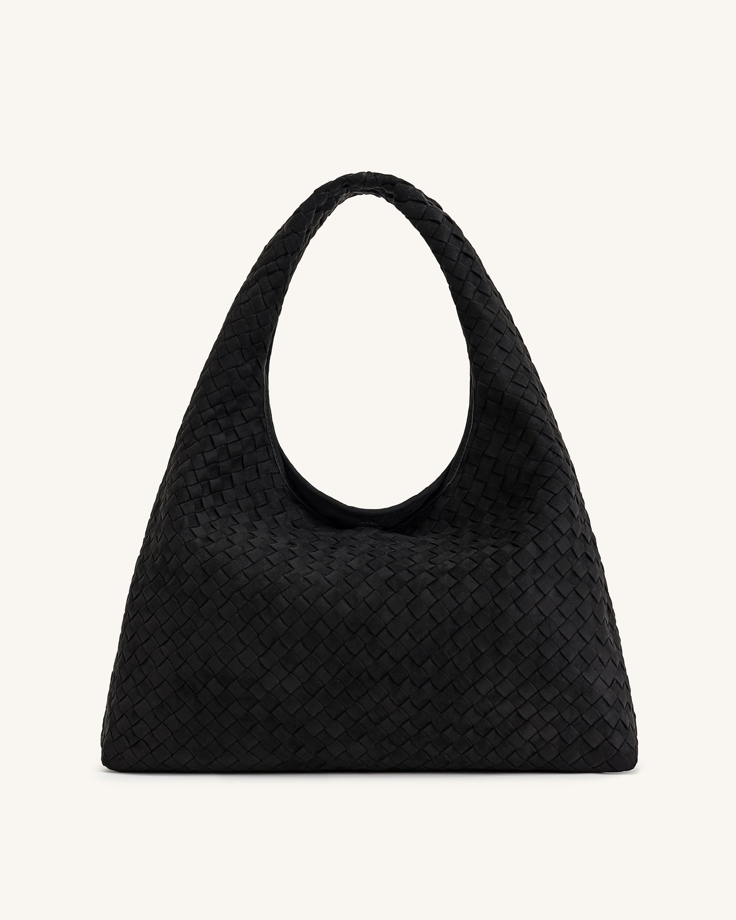Laura Faux Suede Woven Shoulder Bag - Black