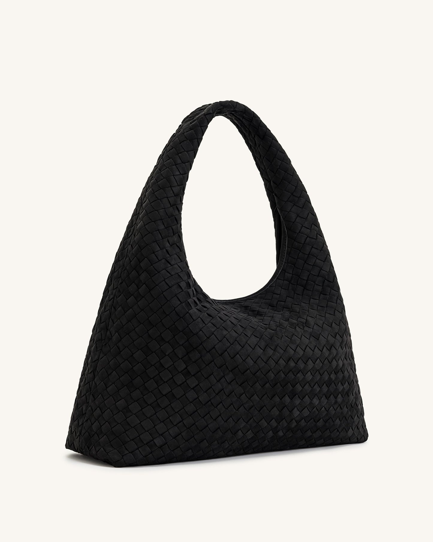 Laura Faux Suede Woven Shoulder Bag - Black