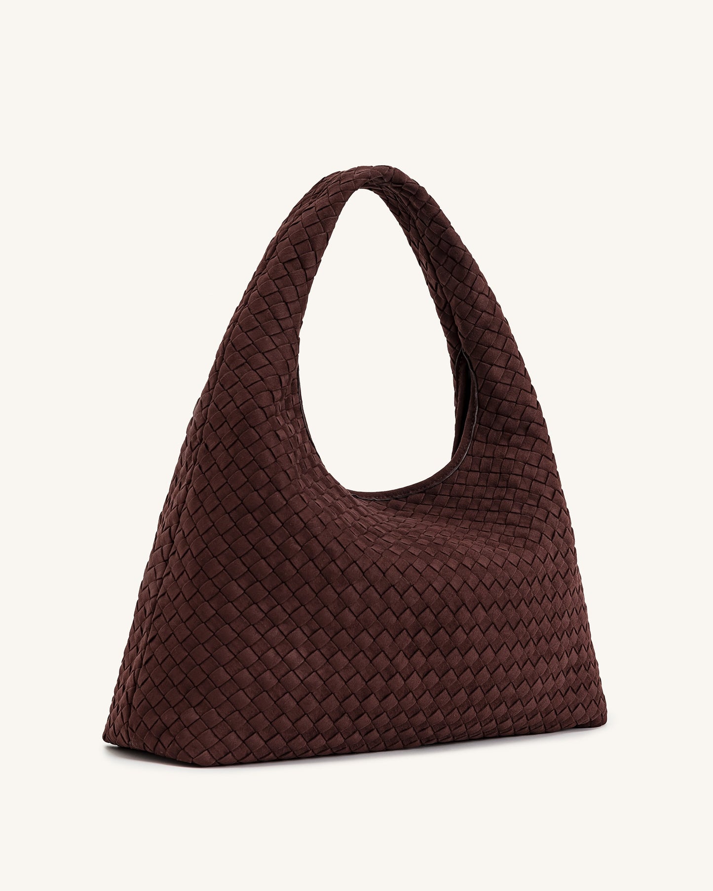 Laura Faux Suede Woven Shoulder Bag - Dark Brown