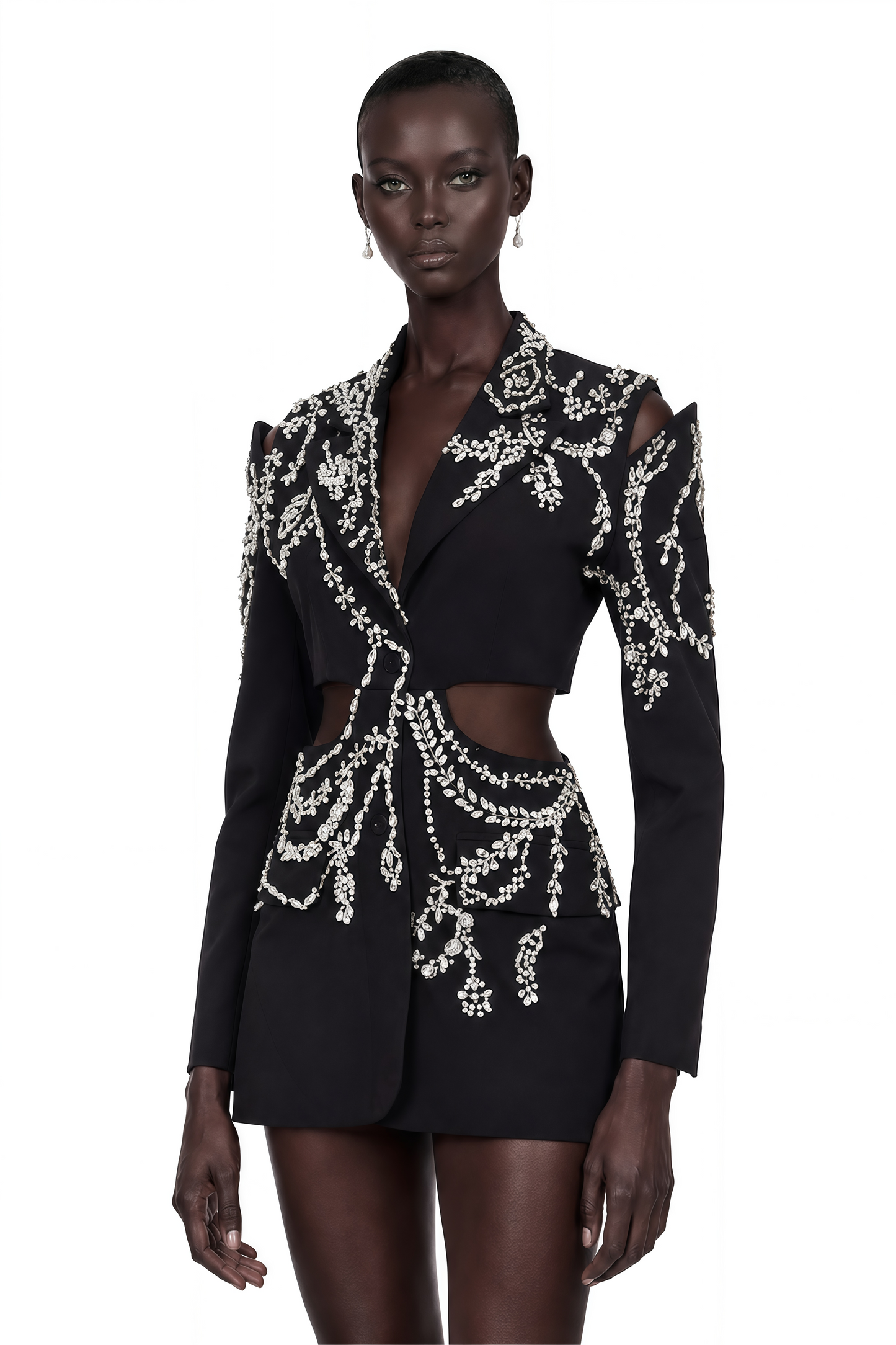 Audrey Black Crystal-Embellished Cut-Out Jacket