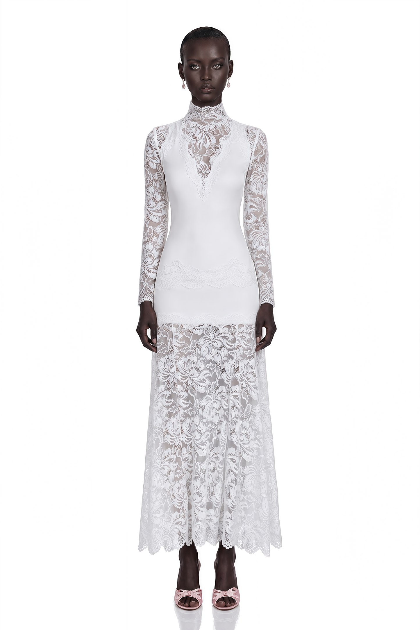 Airelle White Satin Panel Lace Maxi Dress