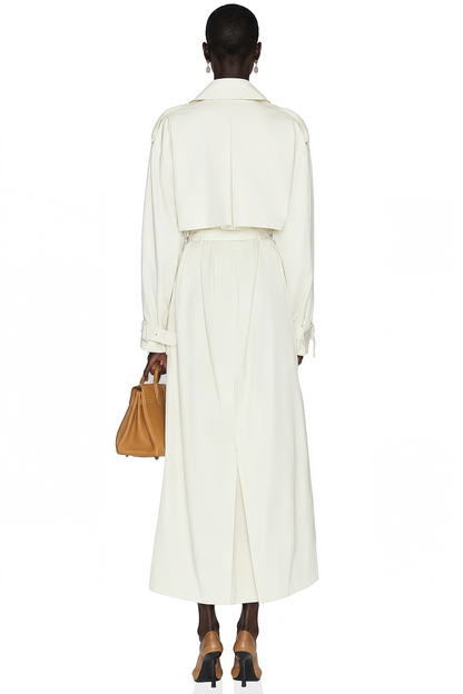 Bruyère White Double-Breasted Long Trench Coat