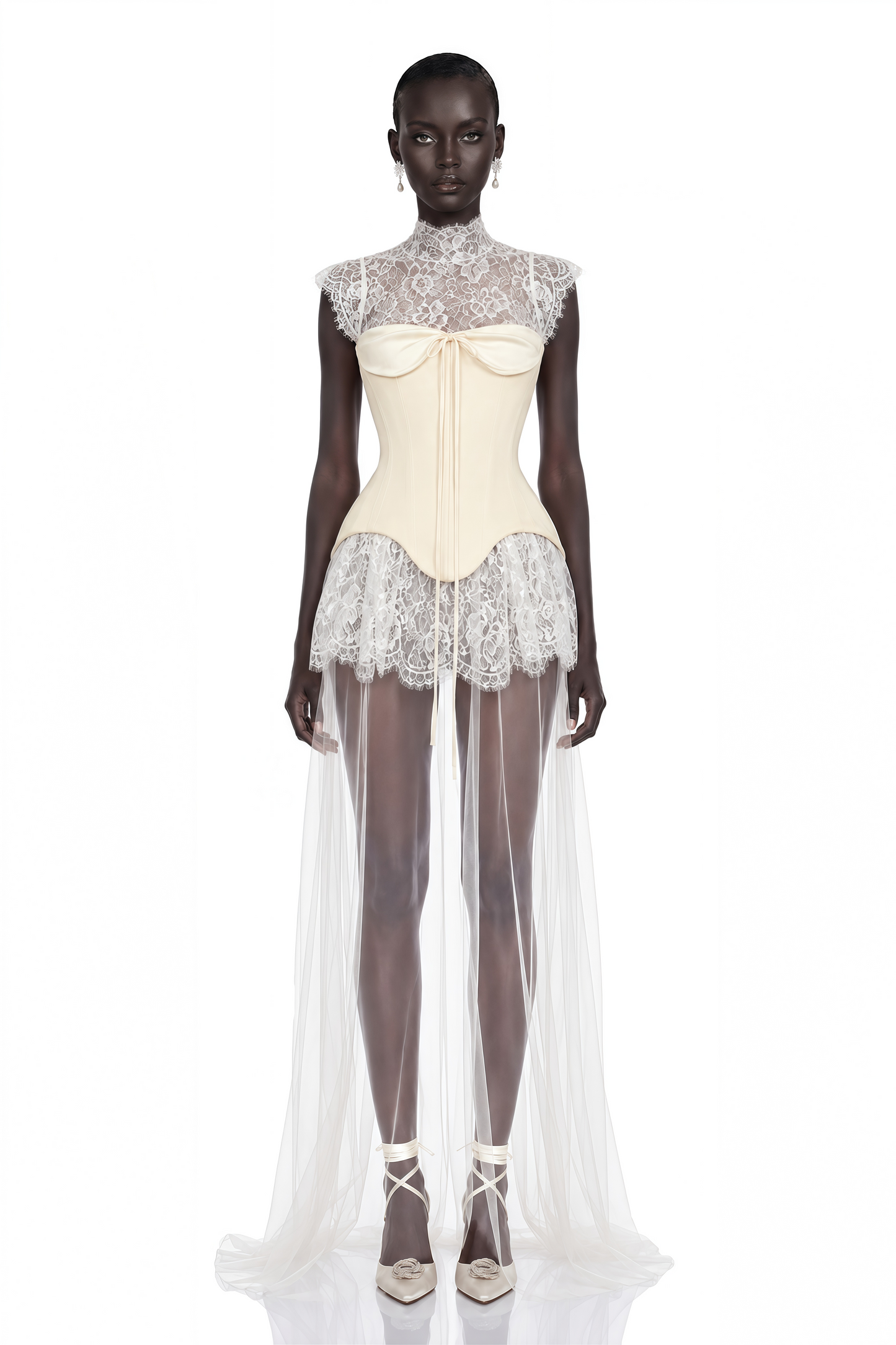 Michalina White Lace Convertible Gown with Detachable Skirt