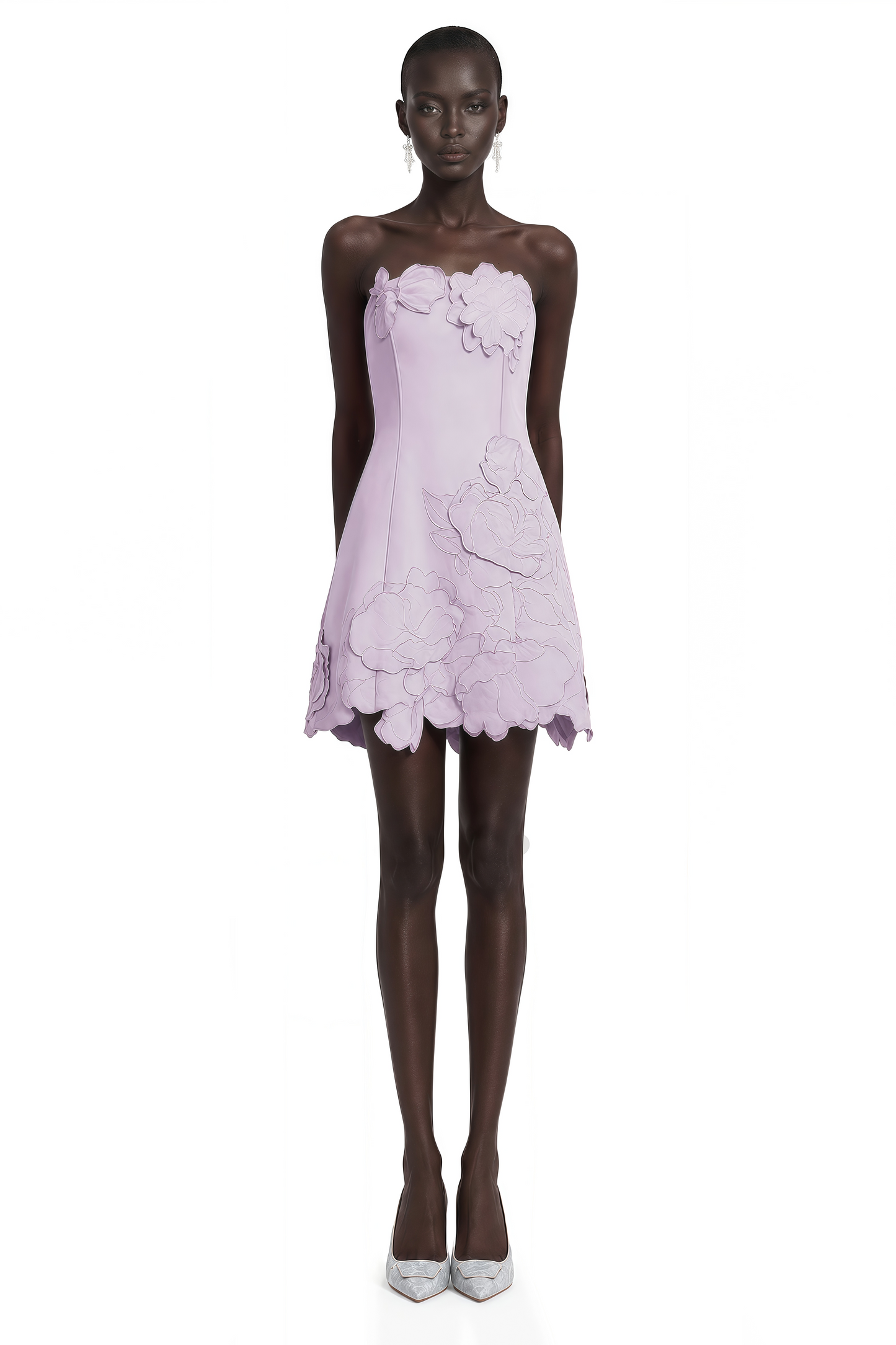 Inga Purple Strapless Floral Embroidered Mini Dress