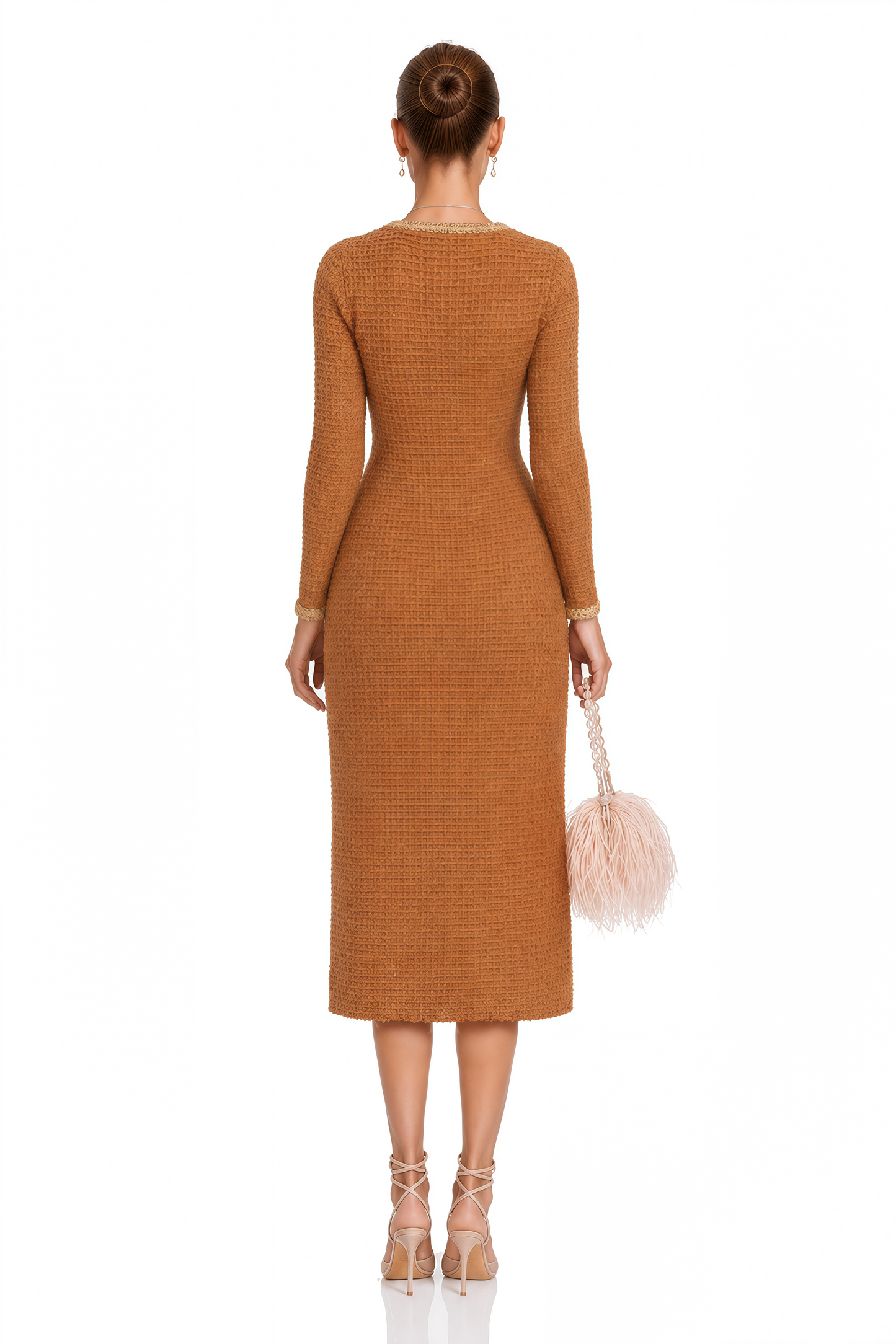 Epona Brown Braided-Edge Tweed Dress
