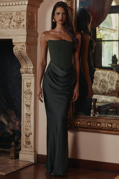 Aurore Olive Off-Shoulder Maxi Dress