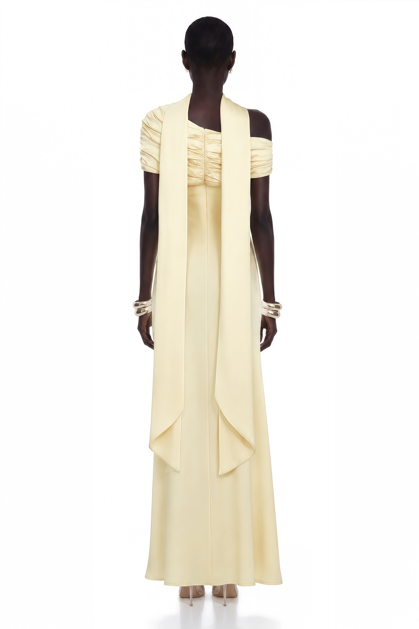 Benedetta Yellow One Shoulder Satin Maxi Dress
