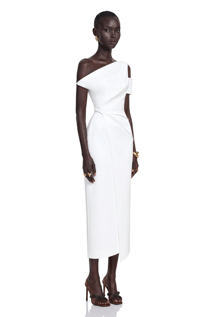 Amarante White One Shoulder Asymmetrical Midi Dress