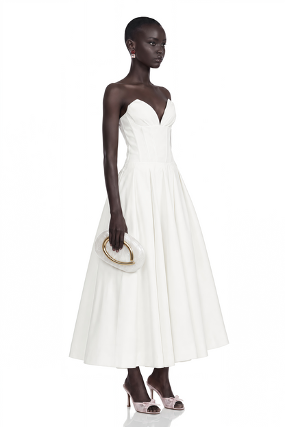 Katherine Off-Shoulder Corset Midi Dress in White