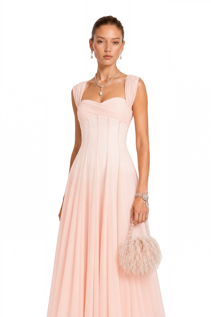 Érasme Pink Flounced Midi Dress