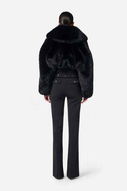 Alberta Black Faux-Fur Corset Panel Jacket