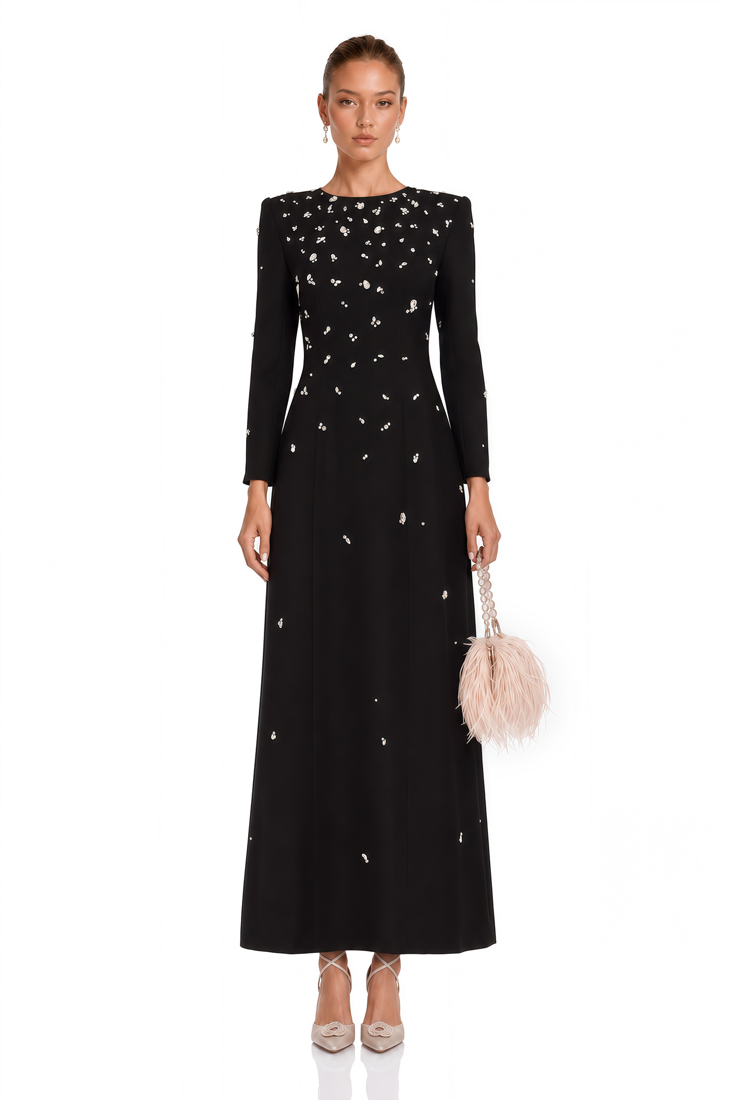 Imelda Black Crystal-Embellished Maxi Dress