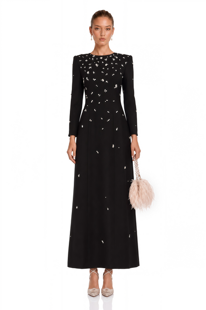 Imelda Black Crystal-Embellished Maxi Dress