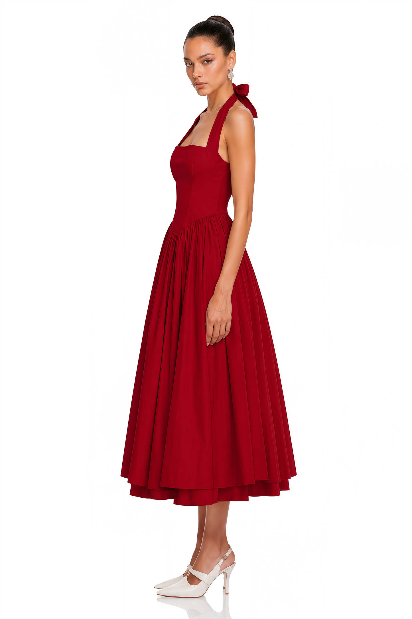 Eponine Red Layered Flared Hem Midi Dress