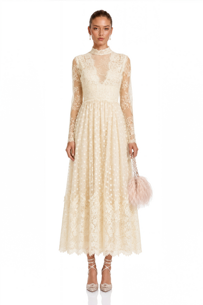 Éliane Polka-Dot Lace-Embroidered Midi Dress