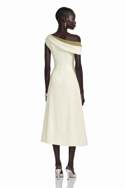 Blossom White One Shoulder Ruched Midi Dress