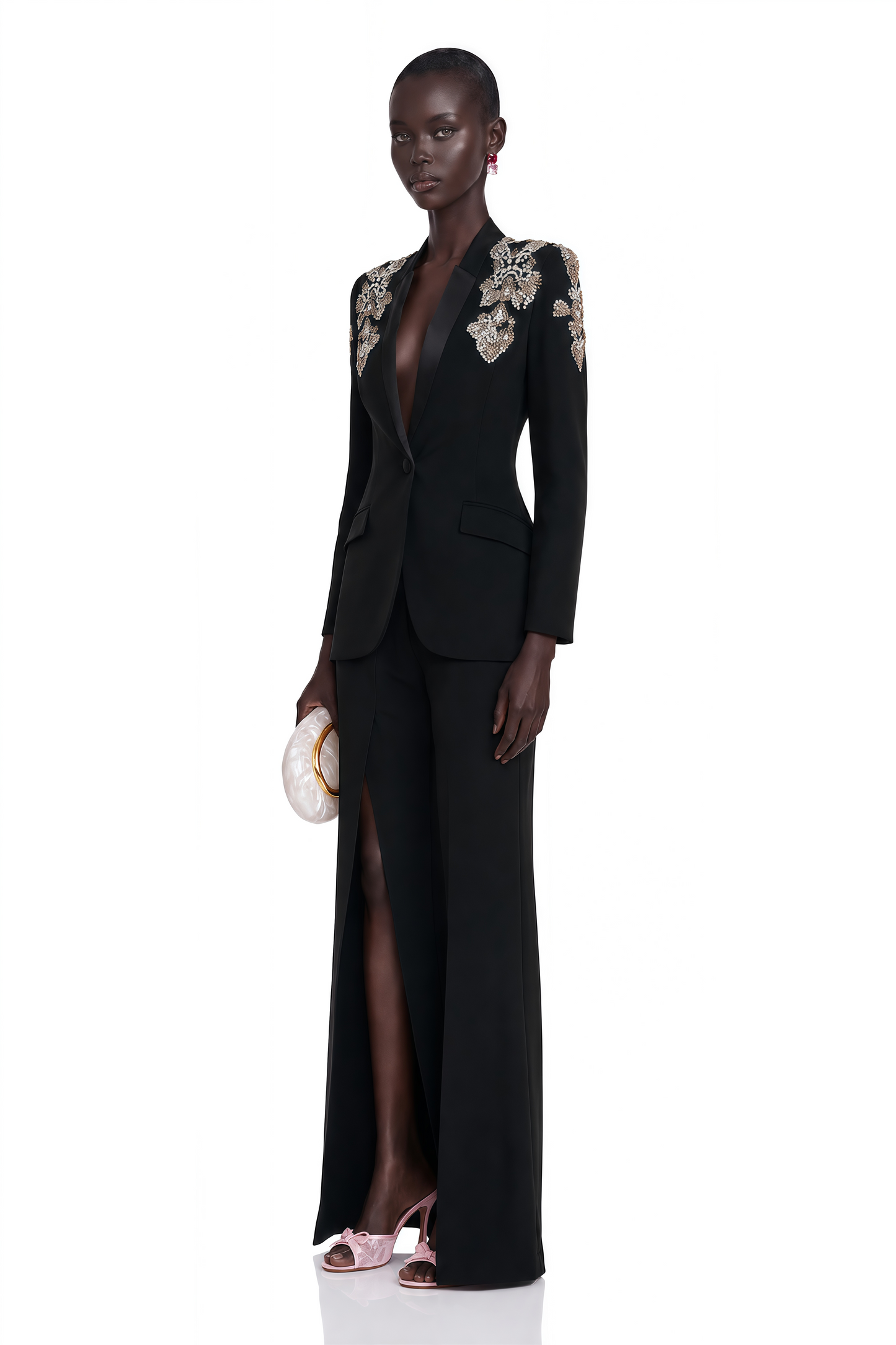Delphine Black Embellished Jacket & Trousers Matching Set