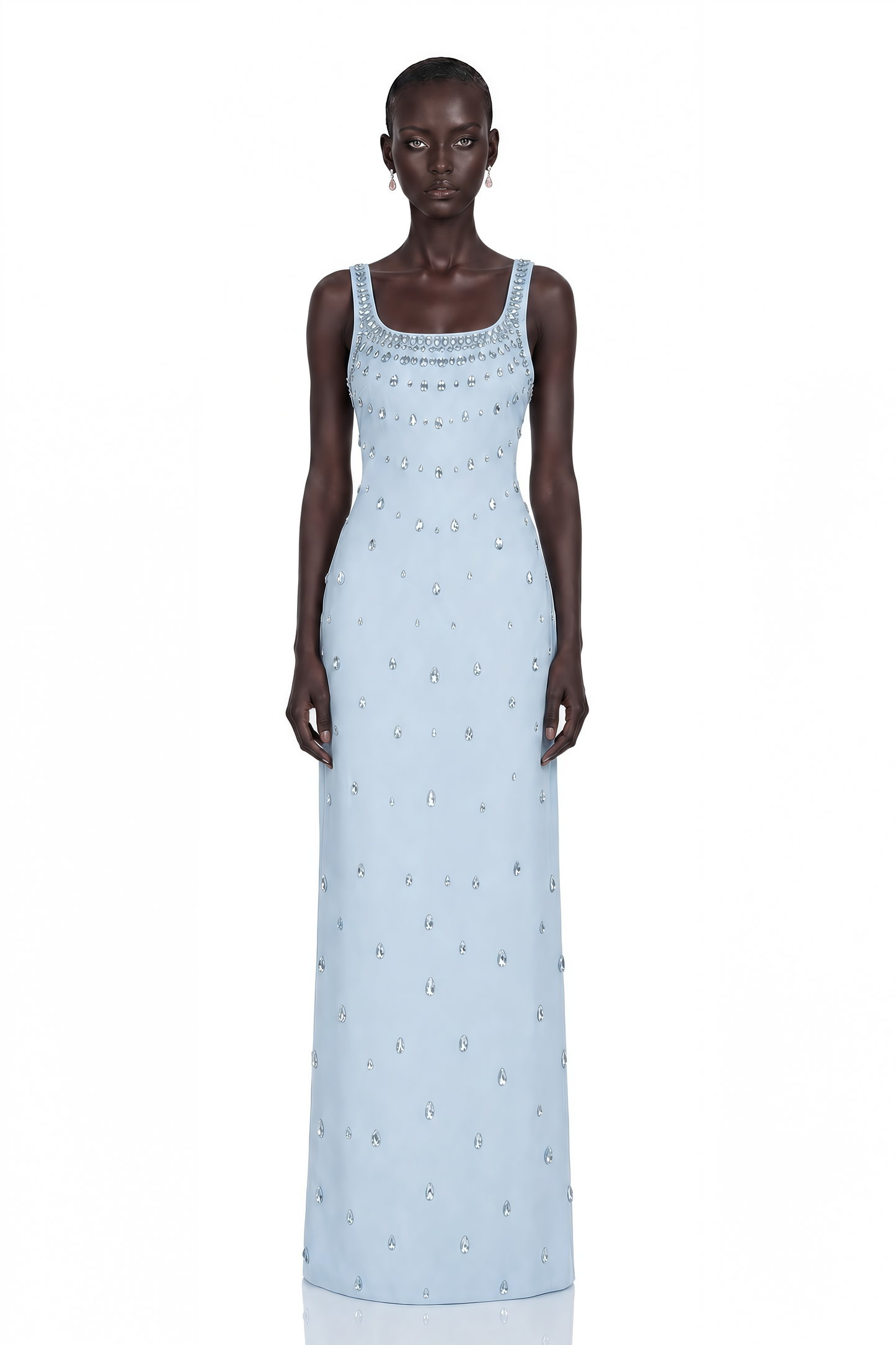 Meris Blue Crystal Embellished Maxi Gown