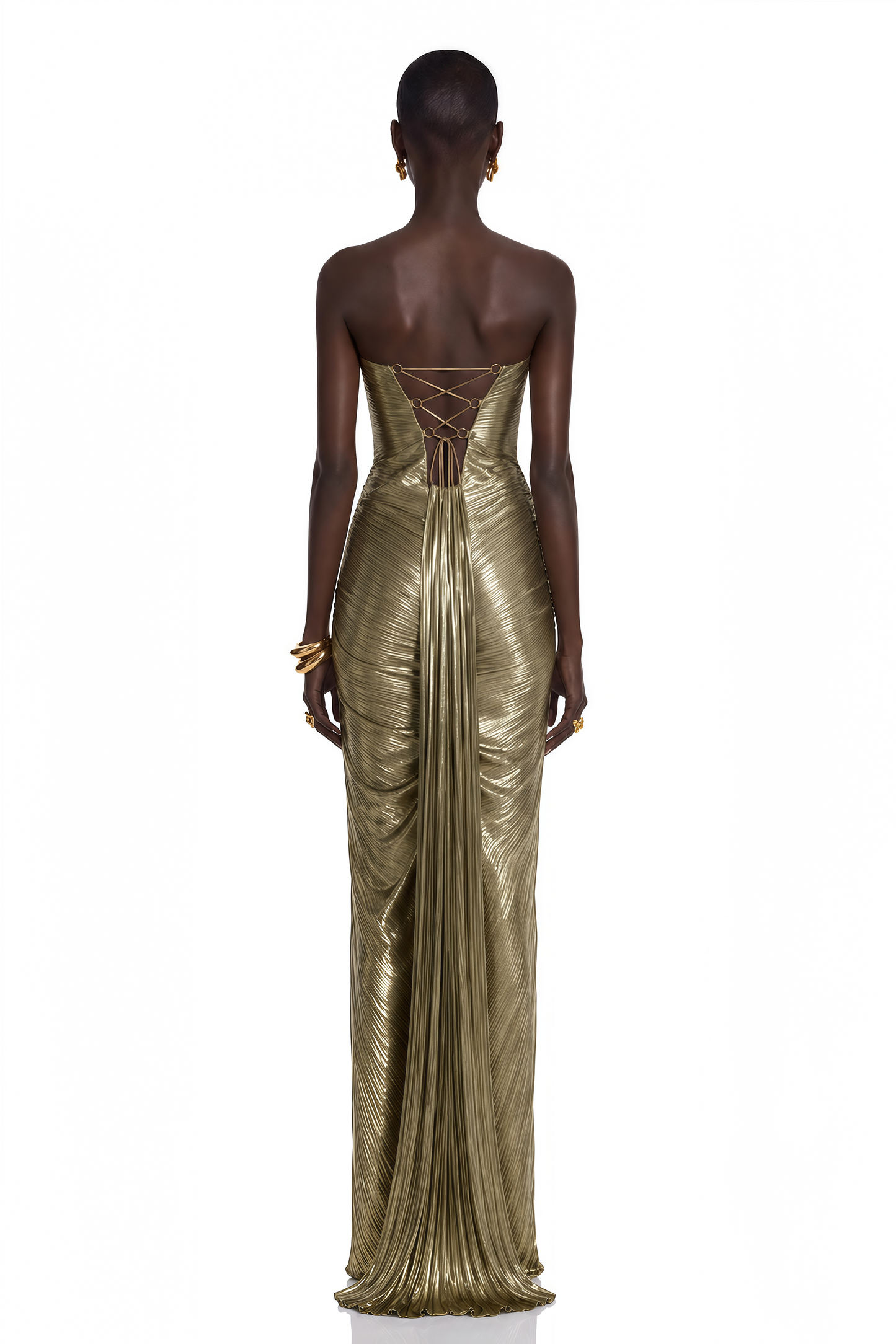 Guillermo Gold Off-Shoulder Maxi Dress
