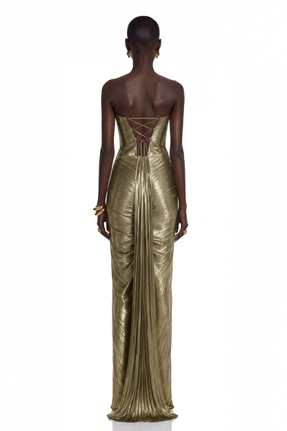 Guillermo Gold Off-Shoulder Maxi Dress