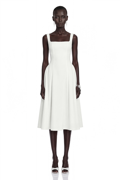 Thala White Pleated Flared Midi Dress