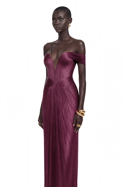 Marise Pink Draped Satin Maxi Dress