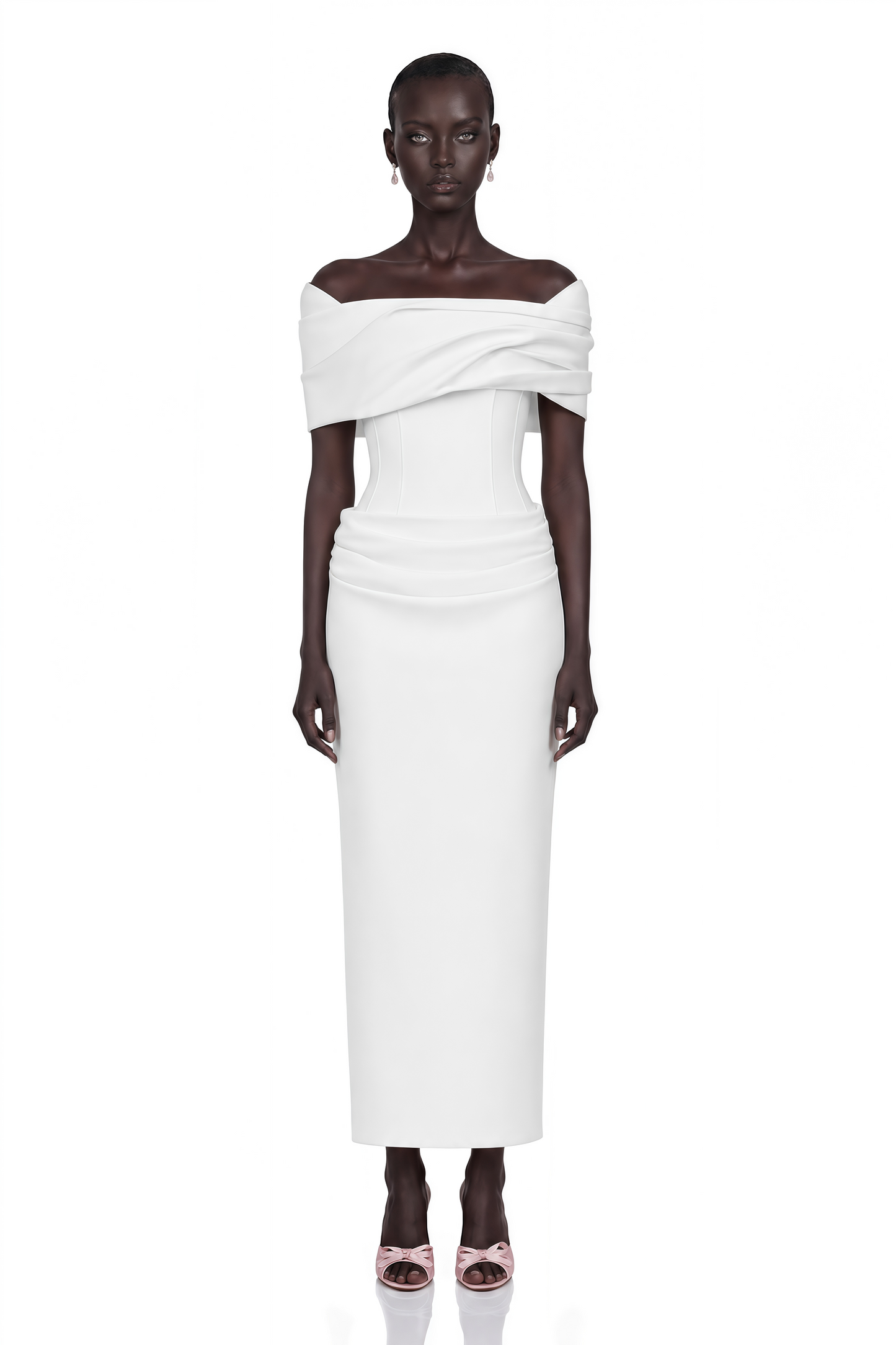 Solara White Draped Midi Dress