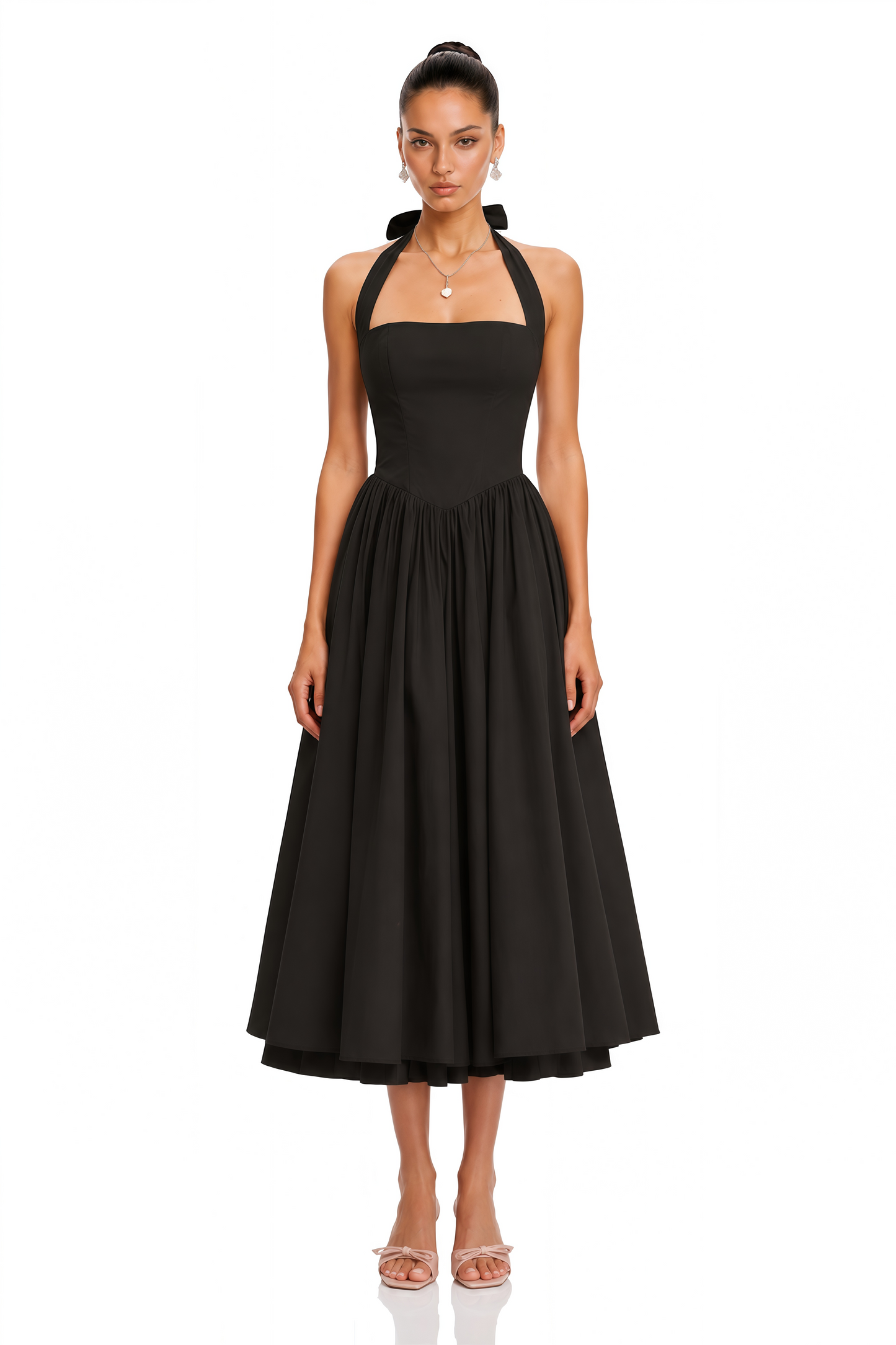 Eponine Black Layered Flared Hem Midi Dress