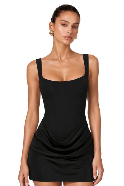 Paulette Black Ruched Bodycon Mini Dress