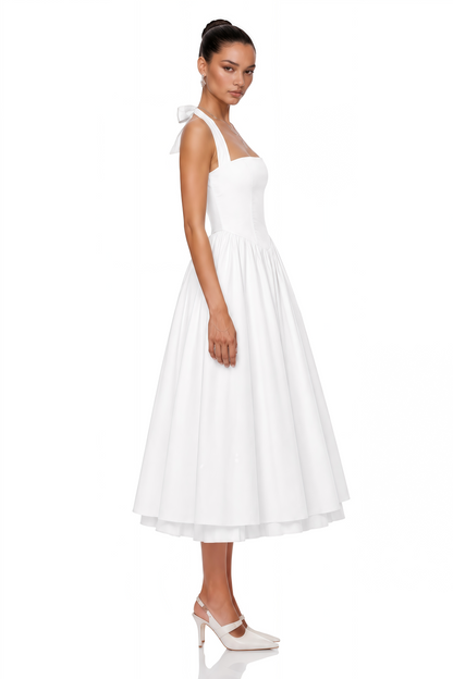 Eponine White Layered Flared Hem Midi Dress