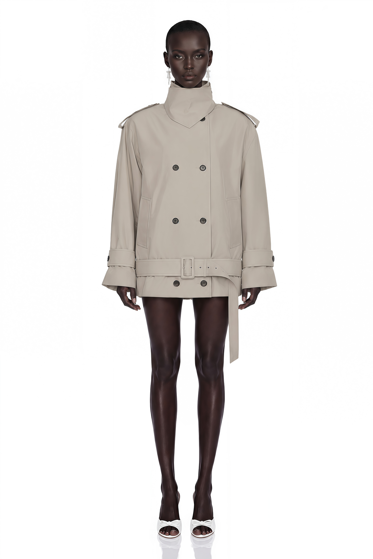 Mavis Grey Double-Breasted Belted Trench Coat