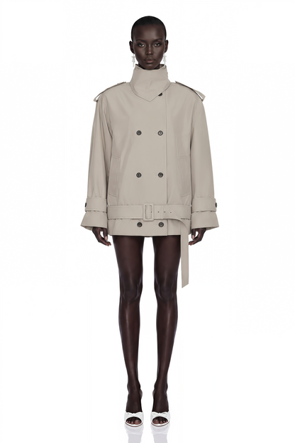 Mavis Grey Double-Breasted Belted Trench Coat