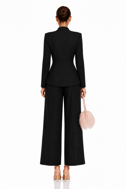 Suzanne Black Pleated Jacket & Trousers Matching Set