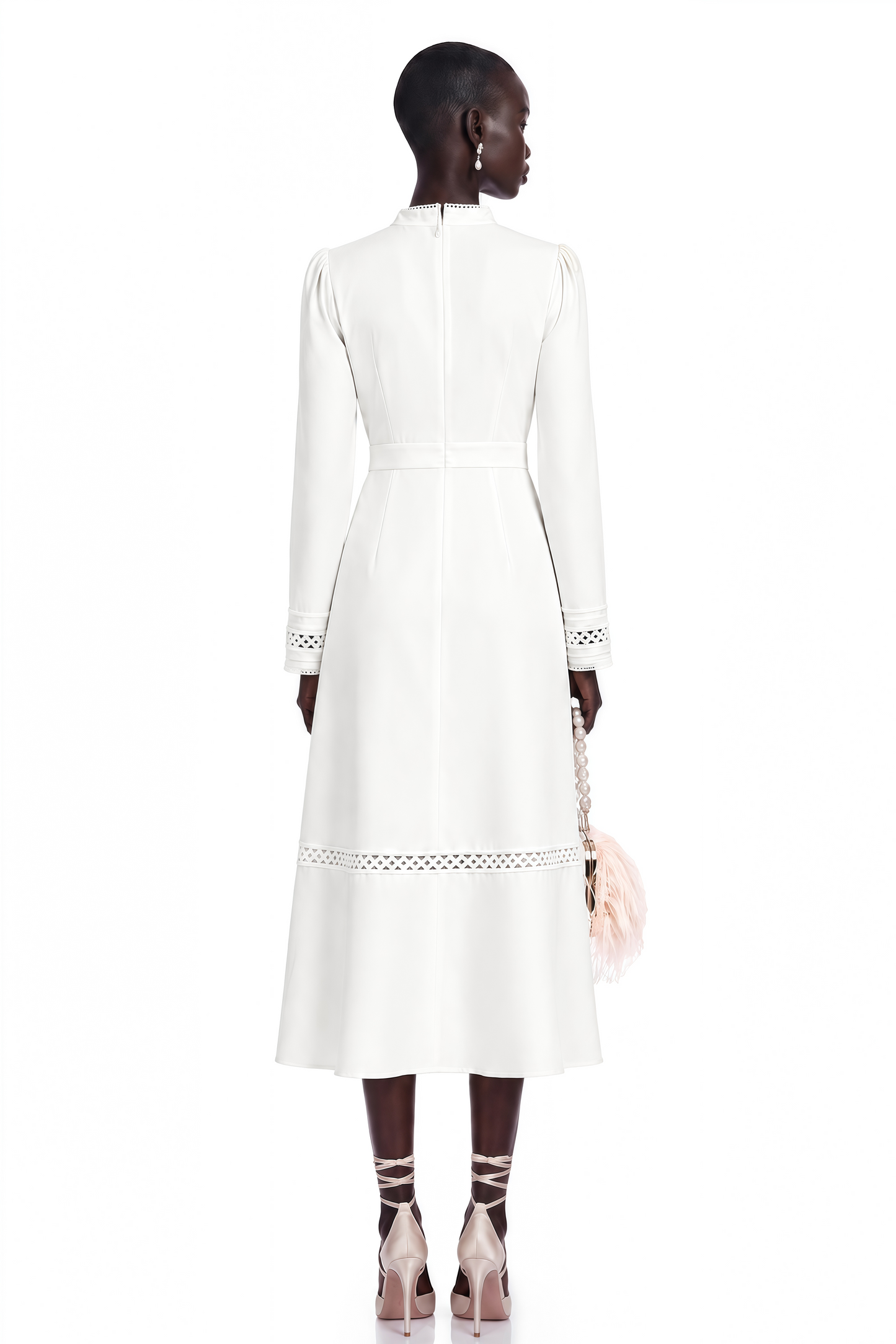 Madeleine White Paneled Embroidered Midi Dress