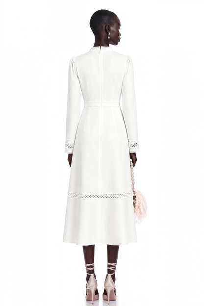 Madeleine White Paneled Embroidered Midi Dress