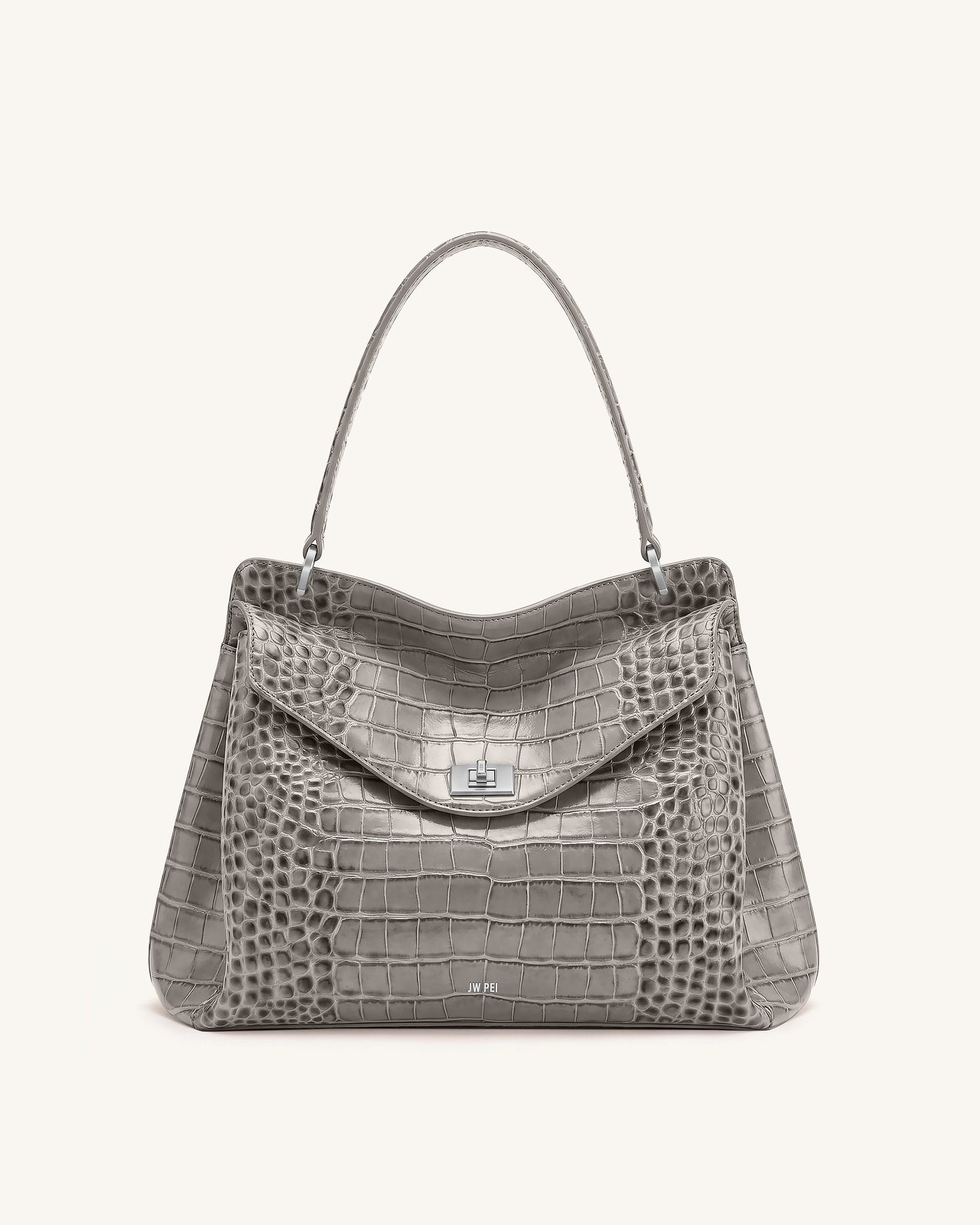 Lucia Turn-Lock Shoulder Bag - Grey Croc