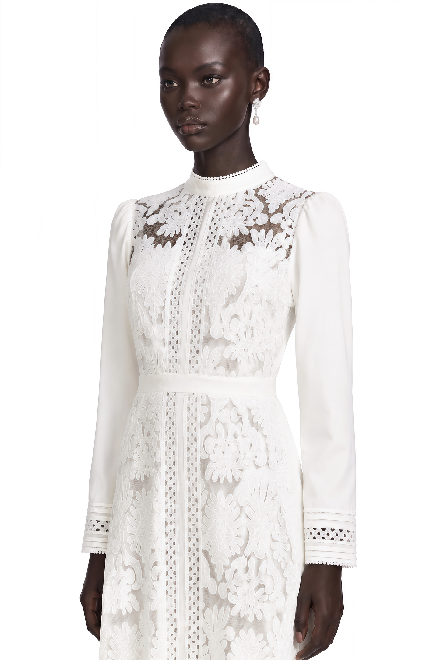 Madeleine White Paneled Embroidered Midi Dress