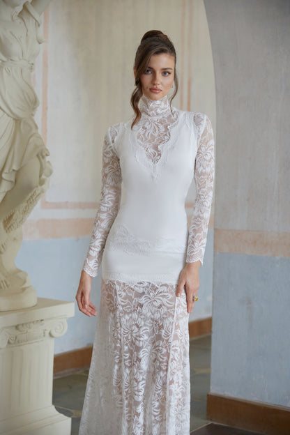 Airelle White Satin Panel Lace Maxi Dress