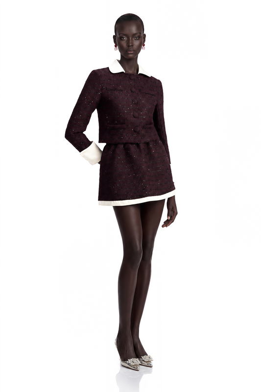 Brigitte Purple Sequined Tweed Jacket & Skirt Matching Set
