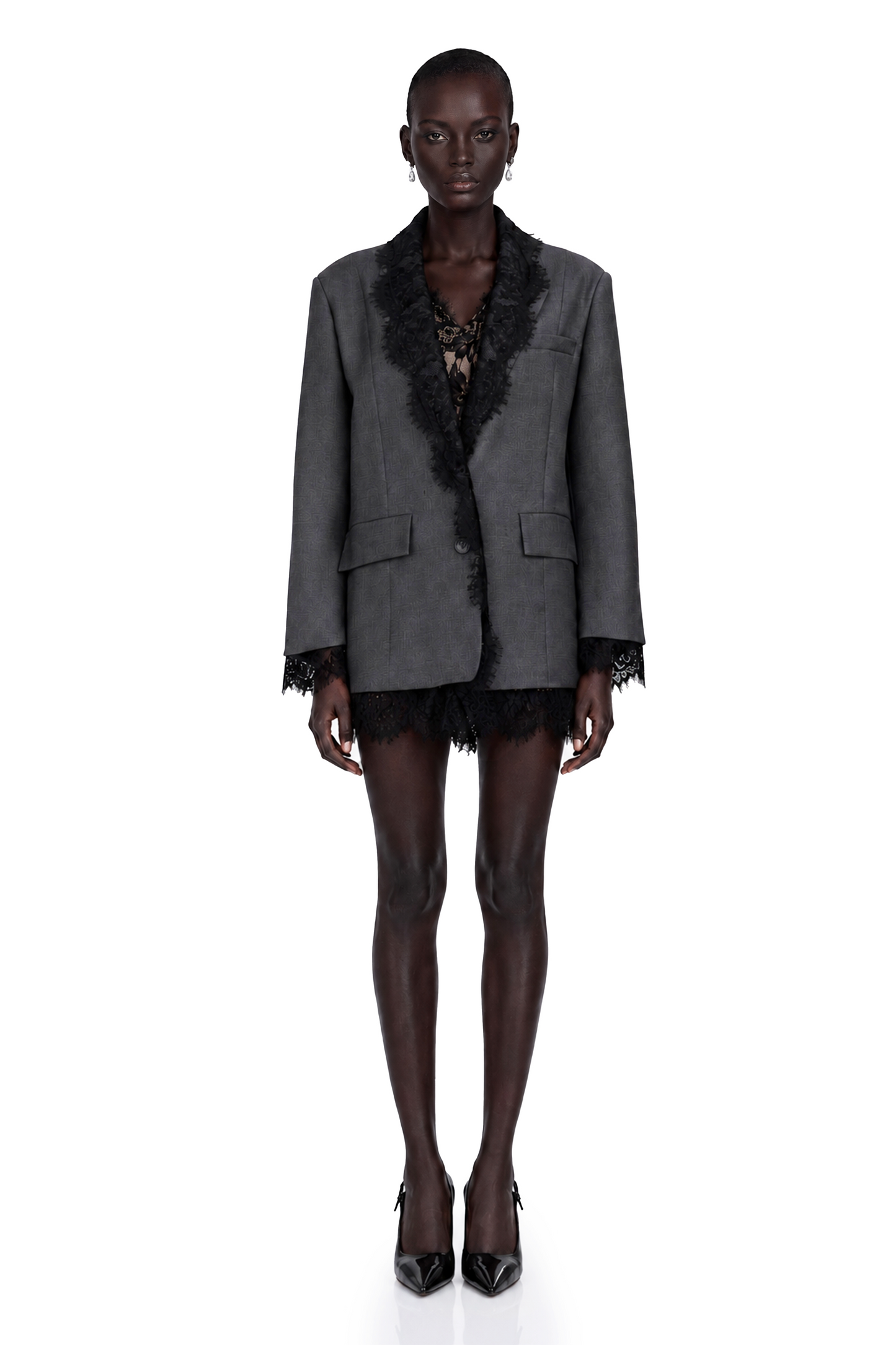 Dianthe grisi dantel panelli blazer