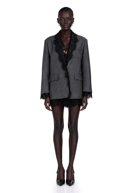 Dianthe grey lace-panel blazer
