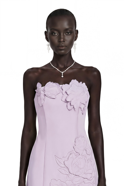 Inga Purple Strapless Floral Embroidered Mini Dress