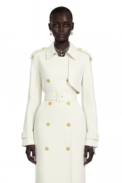 Bruyère White Double-Breasted Long Trench Coat