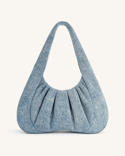 Ashley Denim Ruched Shoulder Bag - Blue