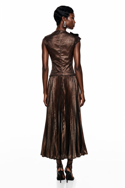 Jacinta Chocolate Brown Asymmetrical Pleated Maxi Dress