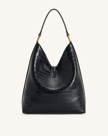 Aria Shoulder Bag - Black Croc