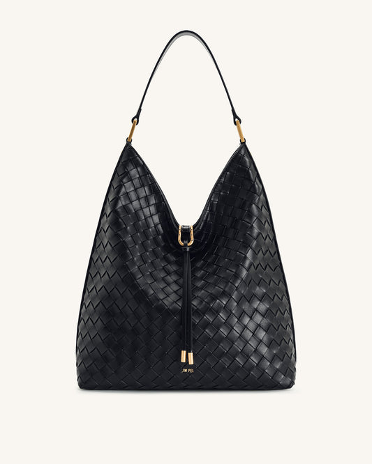 Aria Woven Texture Shoulder Bag - Black