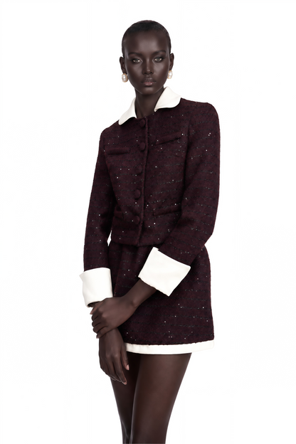 Brigitte Purple Sequined Tweed Jacket & Skirt Matching Set