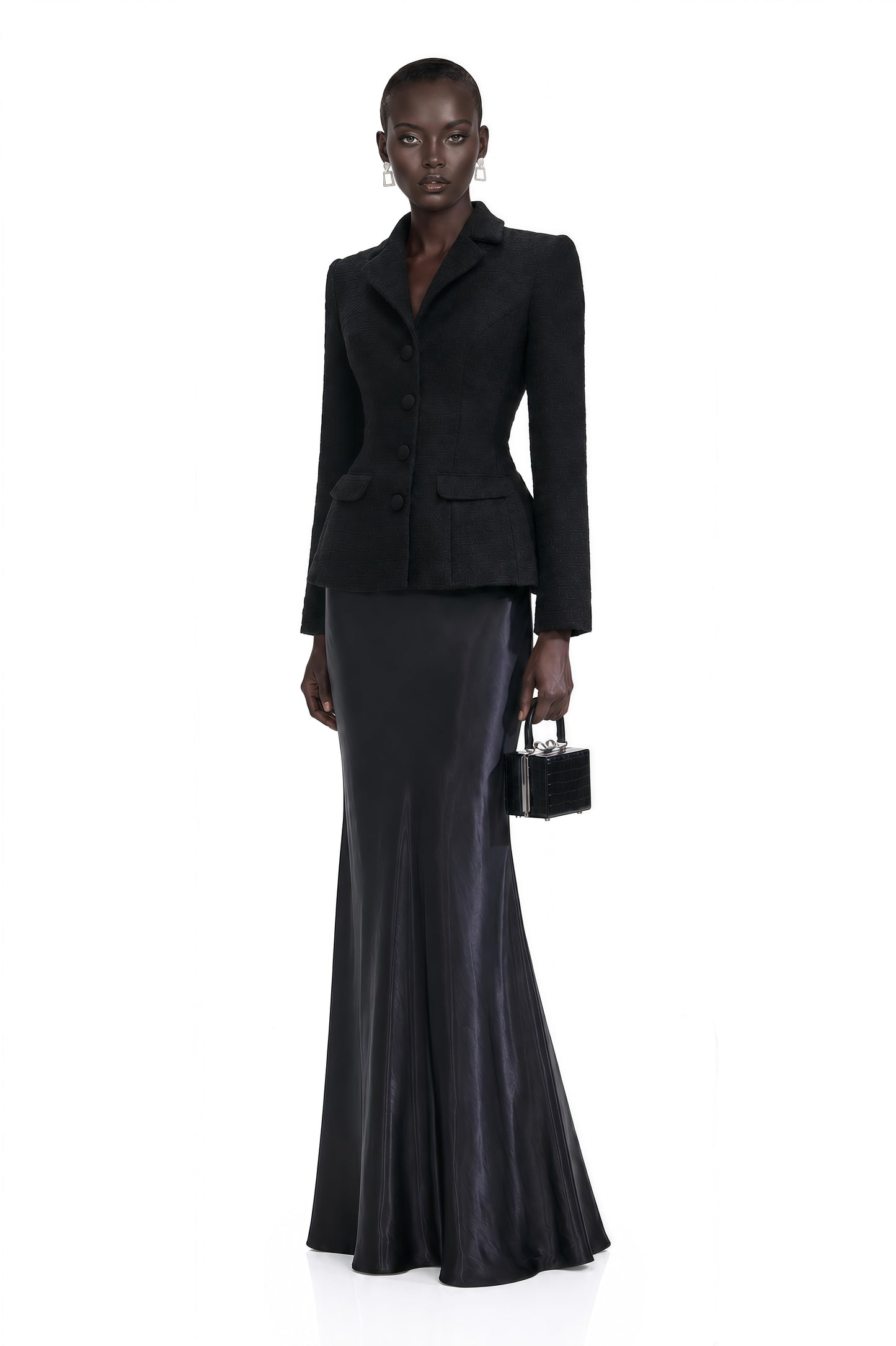 Ariadna Black Tweed Jacket & Satin Skirt Set