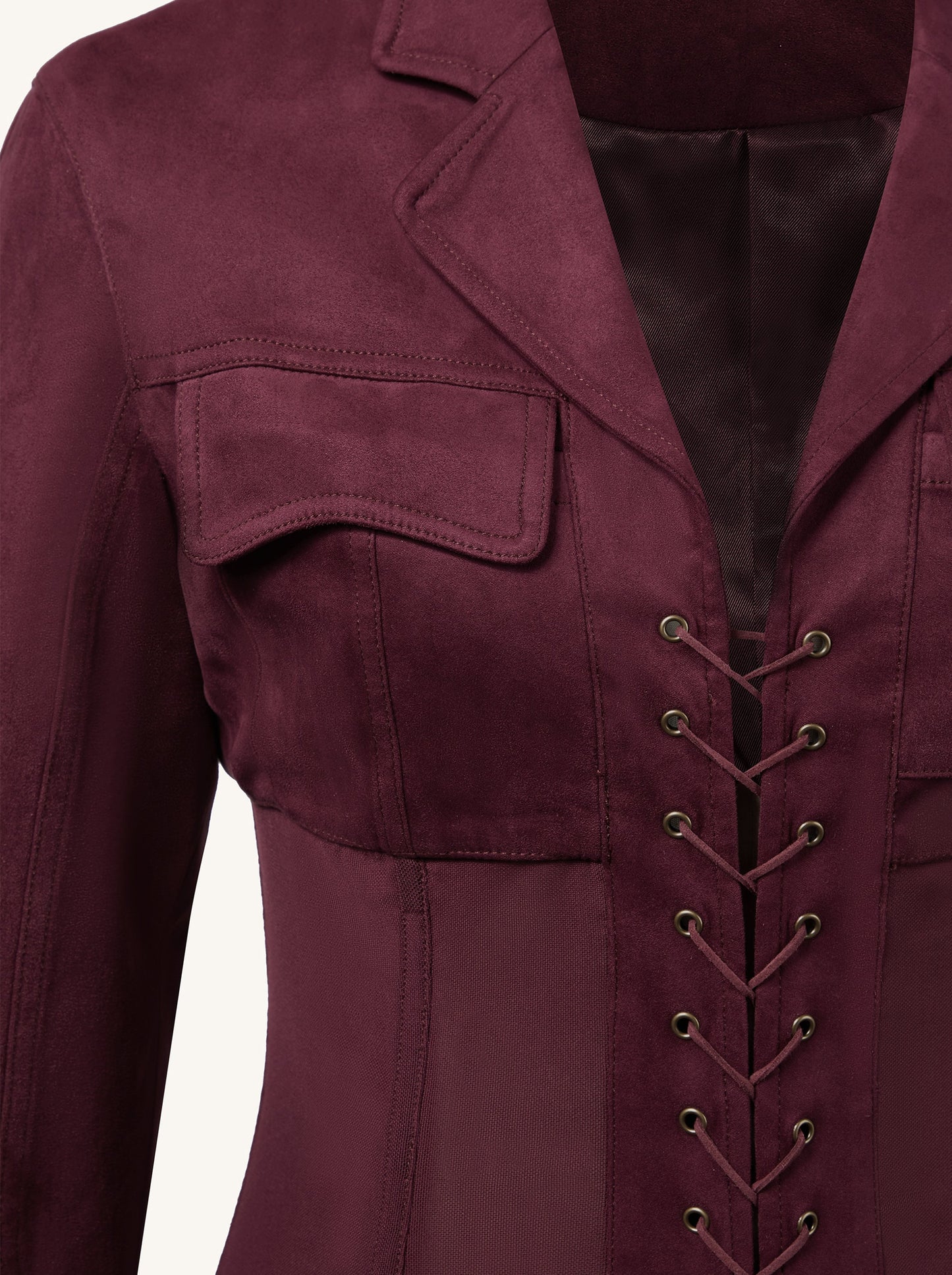 Suni Süet Korse Model Ceket Mini Elbise - Bordo